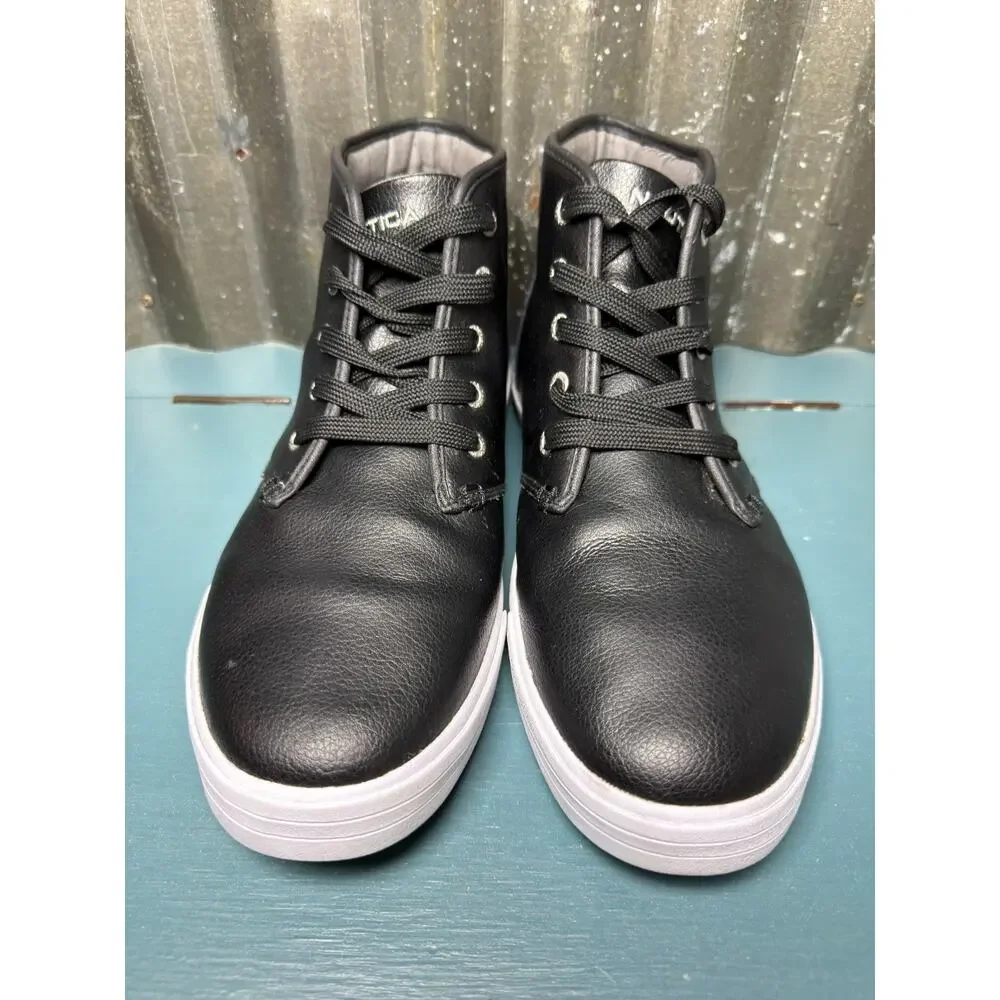 Nautica Breakwater Mens 1 1 Black Genuine Leather Hi-Top Chukka Sneaker Boot